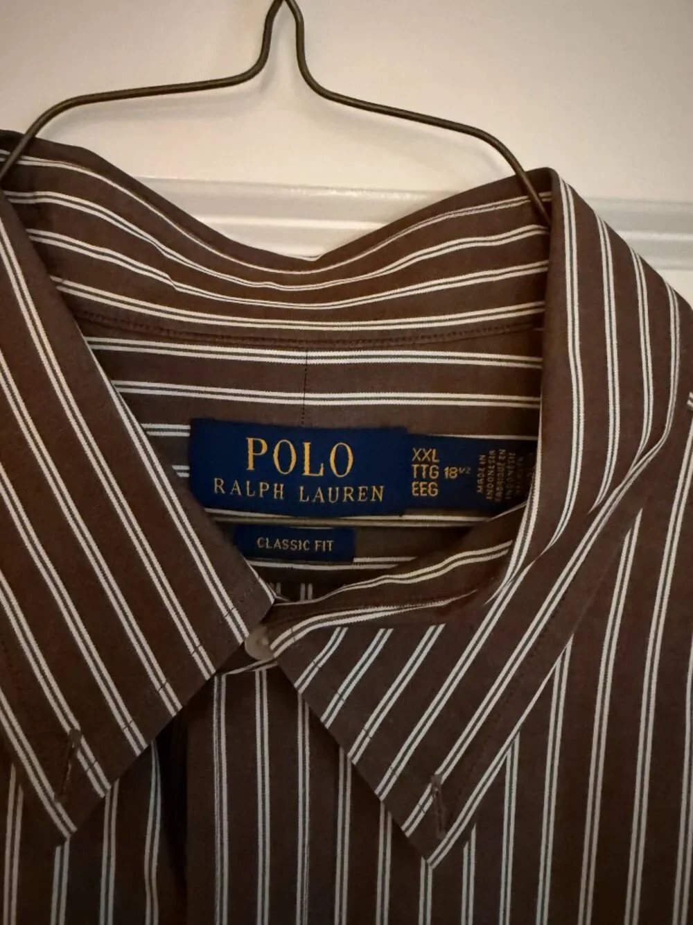 Brown Stripe Polo Dress Shirt - XXL